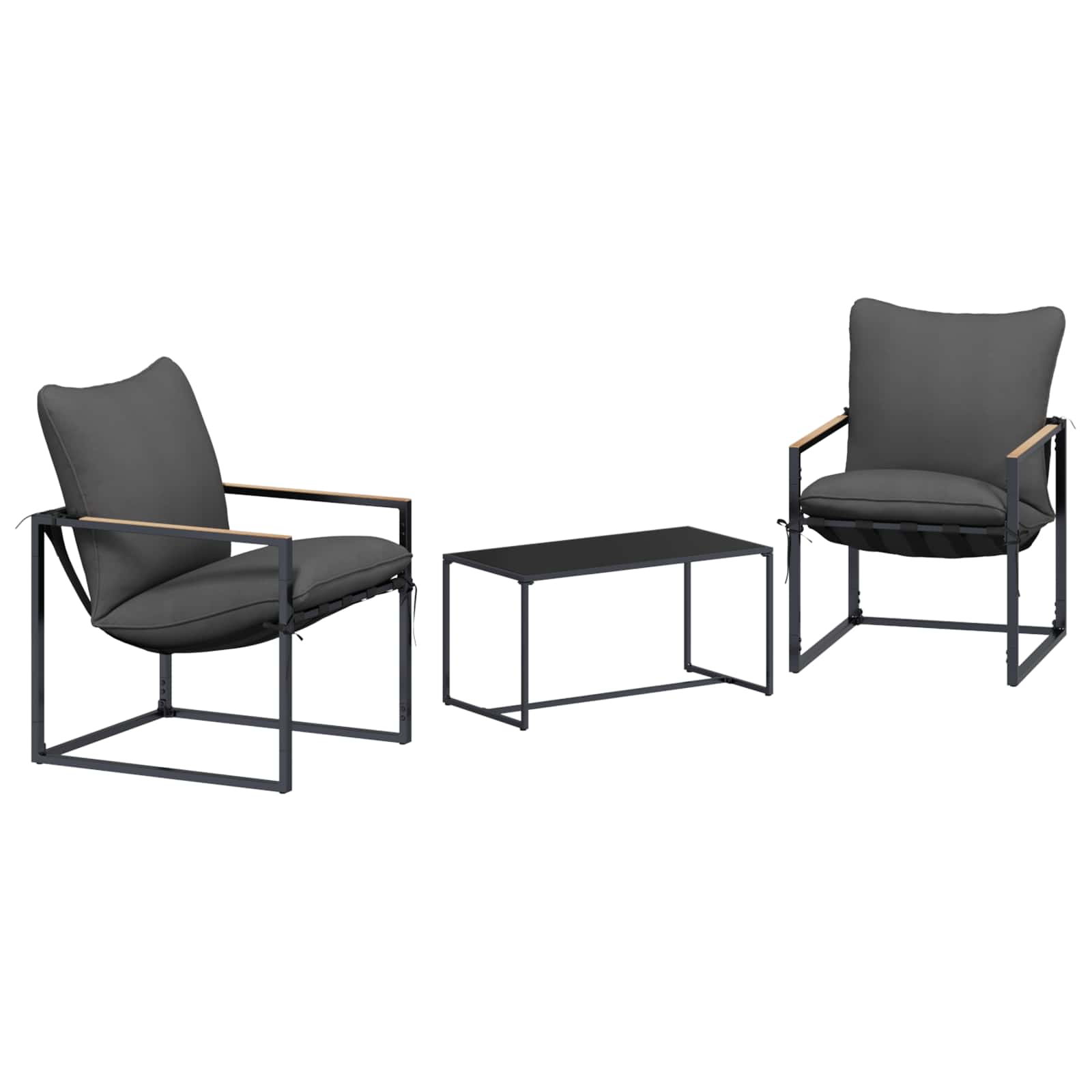 Set Divano da Giardino 3 pcs Nero e antracite Acciaio | homemem39