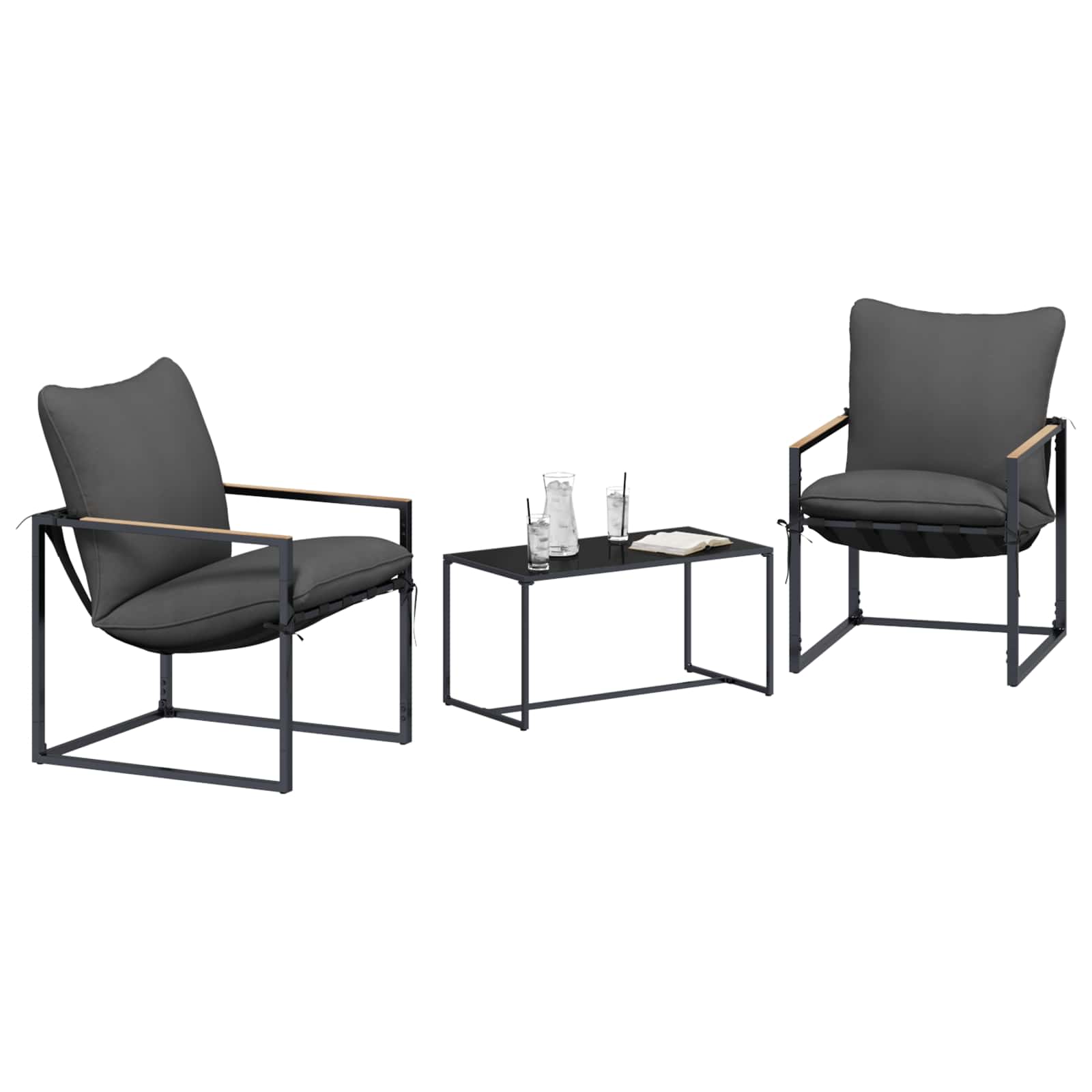 Set Divano da Giardino 3 pcs Nero e antracite Acciaio | homemem39