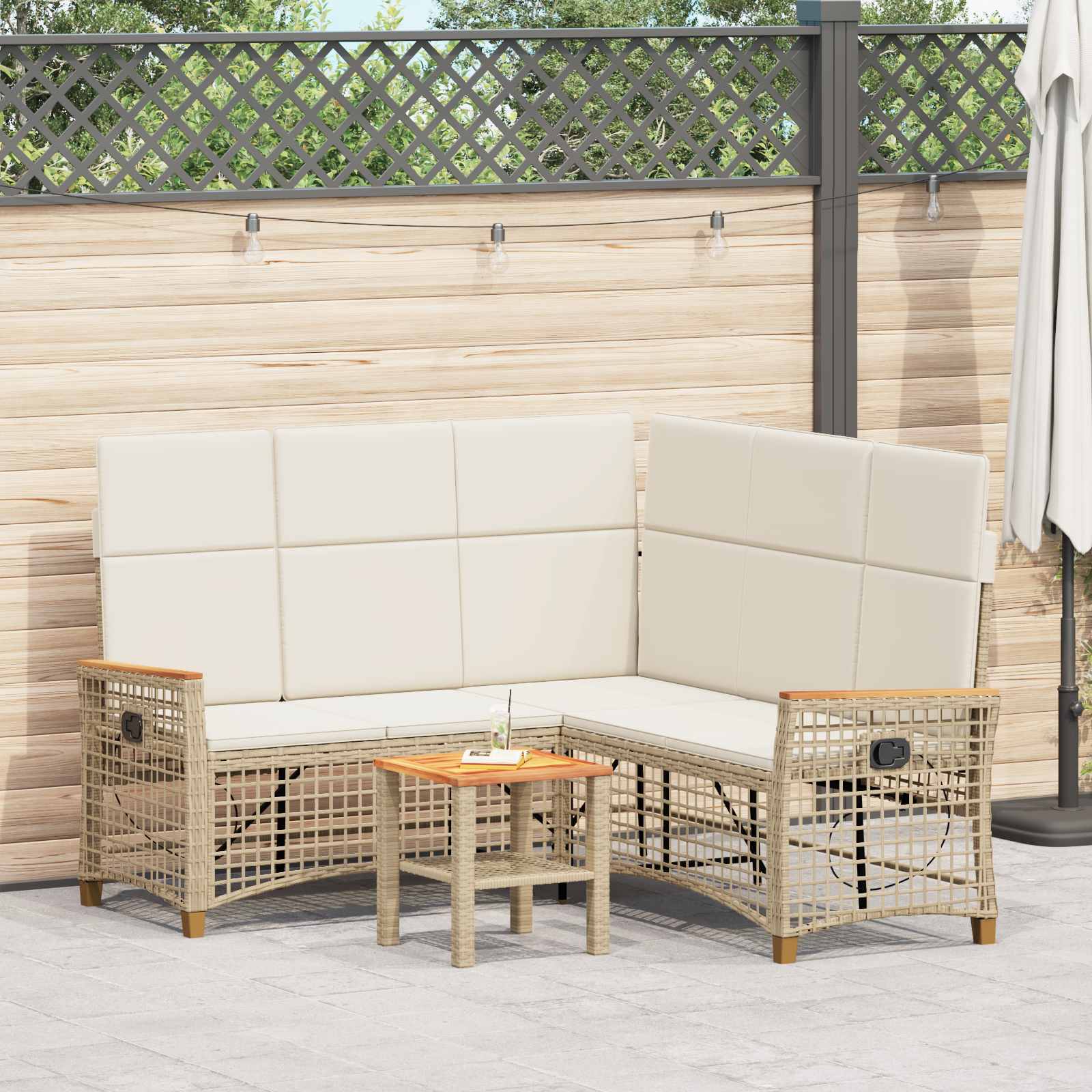 Set di Divani Recliner da Giardino Beige e Bianco Crema | homemem39