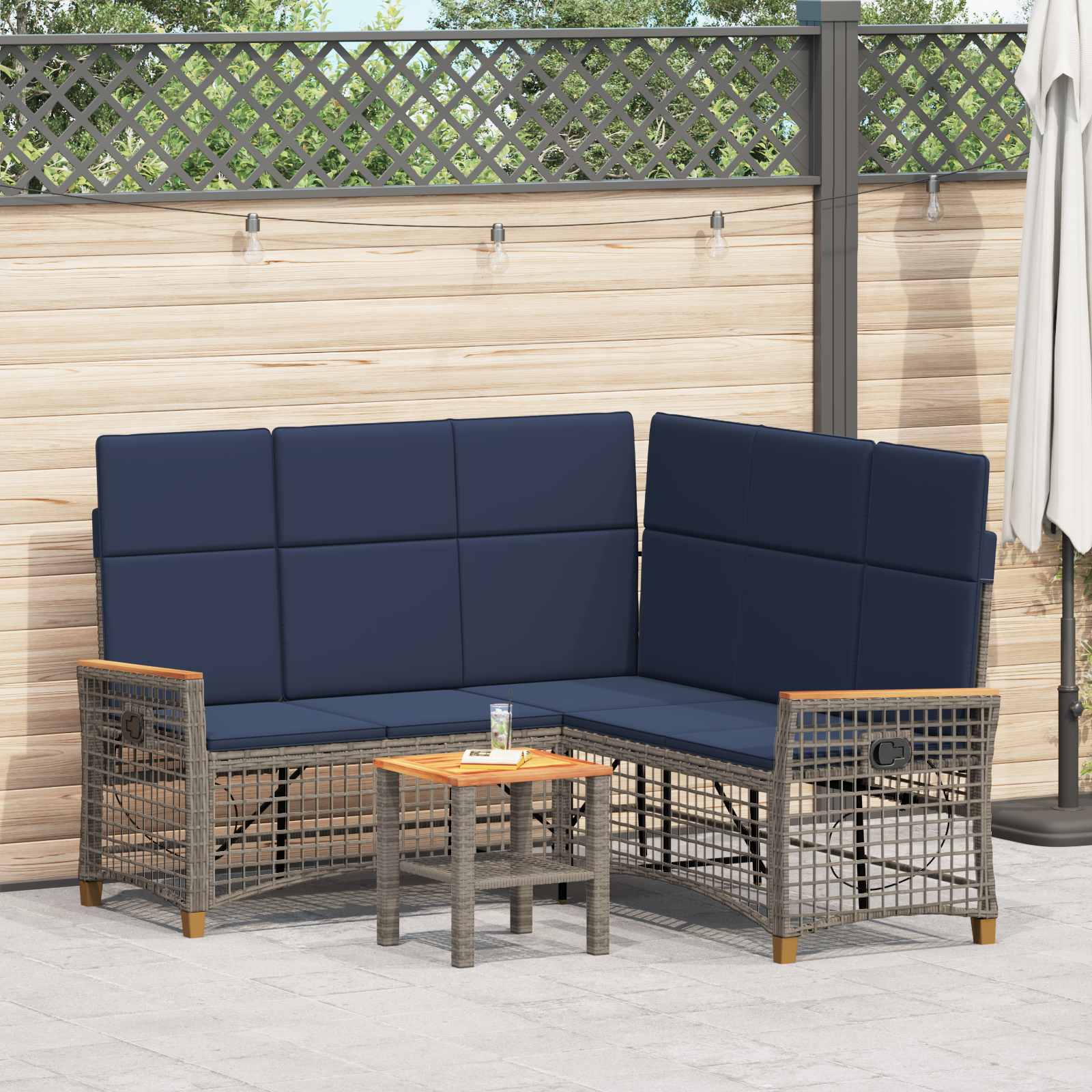 Set di Divani Recliner da Giardino Regolabile Grigio e Blu Navy | homemem39
