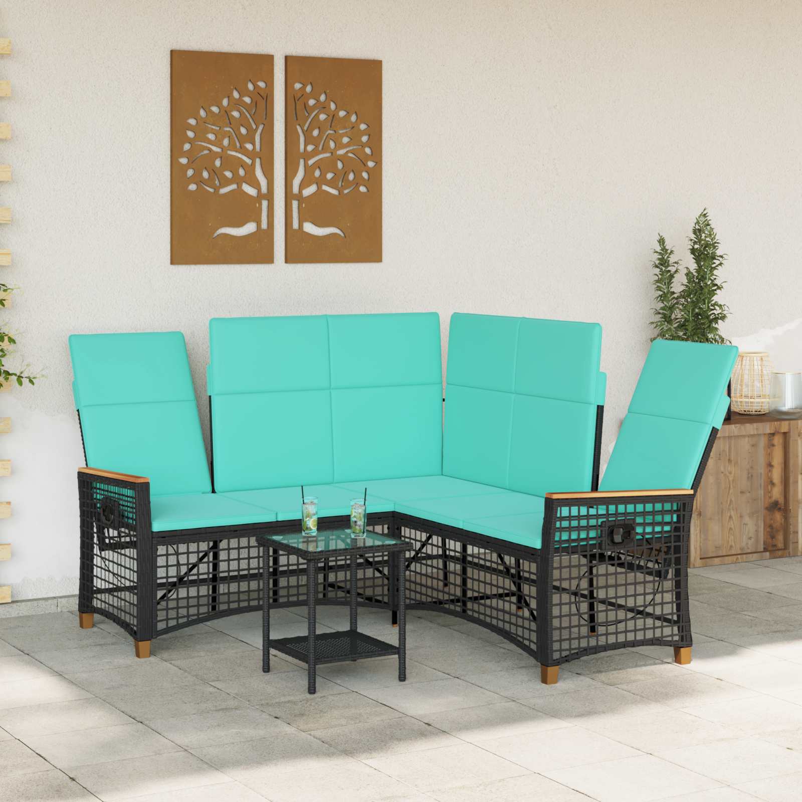 Set di Divani Recliner da Giardino Regolabile Nero e Turchese | homemem39