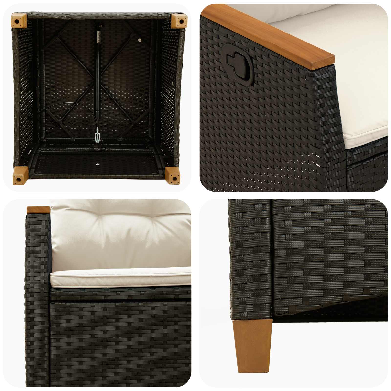 Sedia da giardino reclinabile Nero e Crema 64 x 57,5 x 112 cm | homemem39