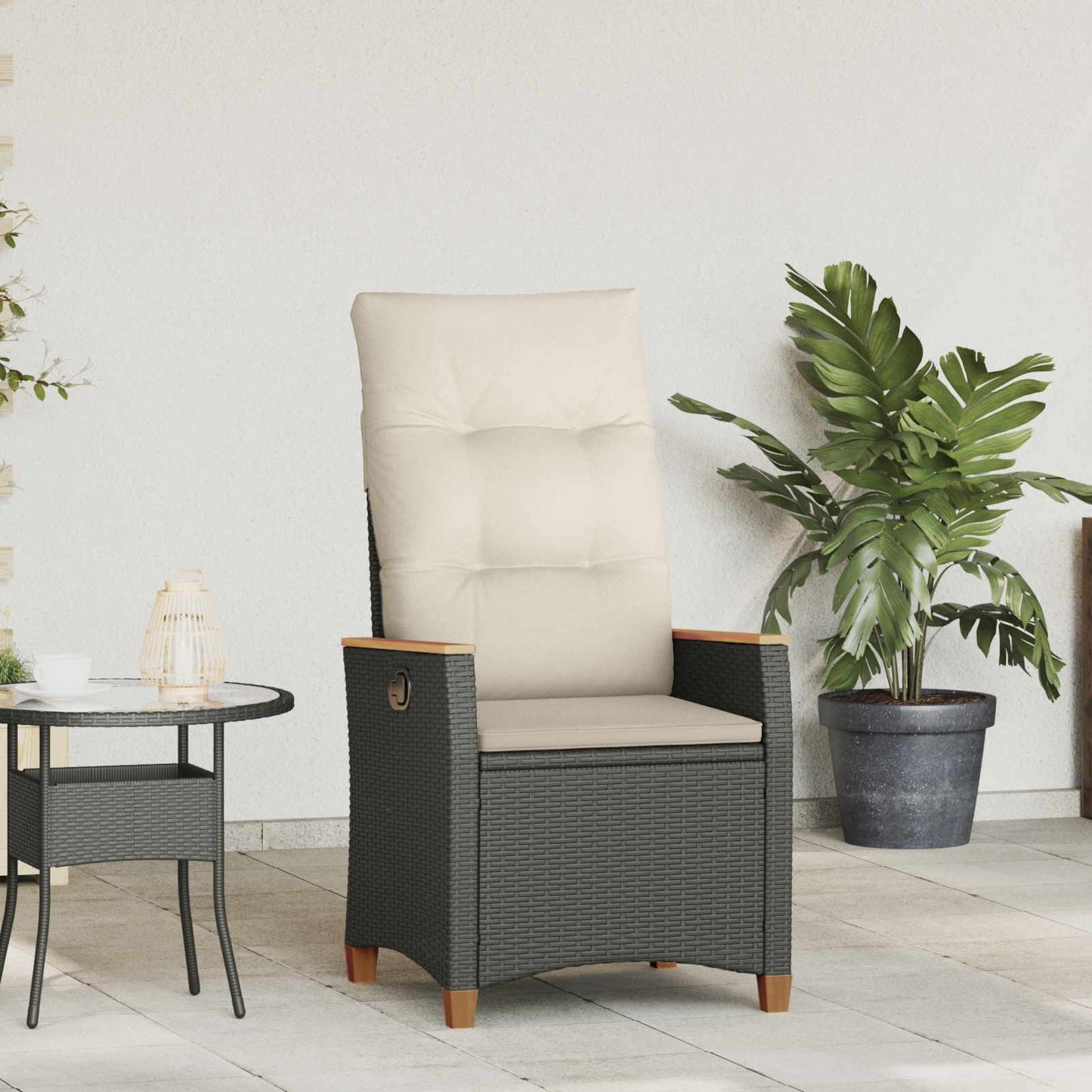 Sedia da giardino reclinabile Nero e Crema 64 x 57,5 x 112 cm | homemem39