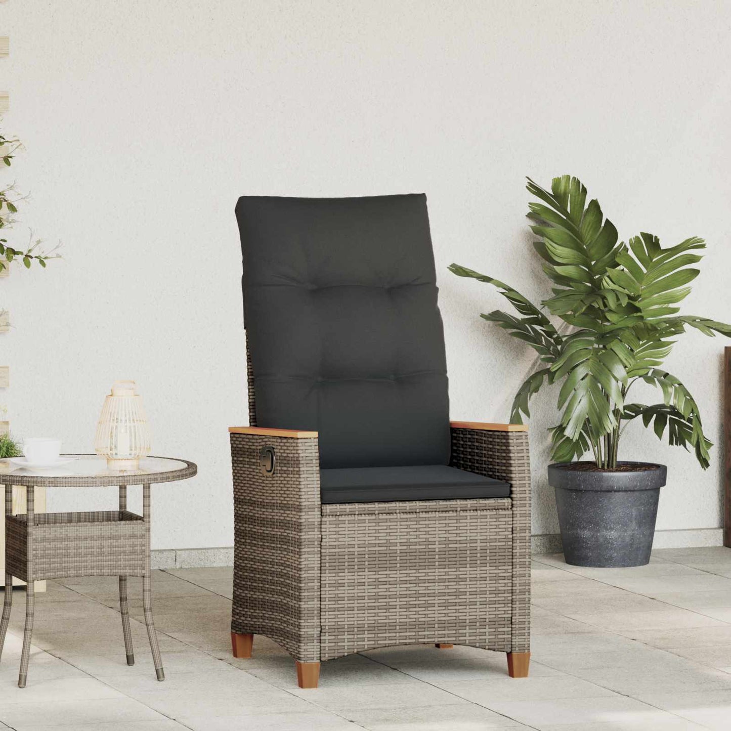 Sedia da giardino reclinabile Grigio e Grigio Scuro polyrattan
