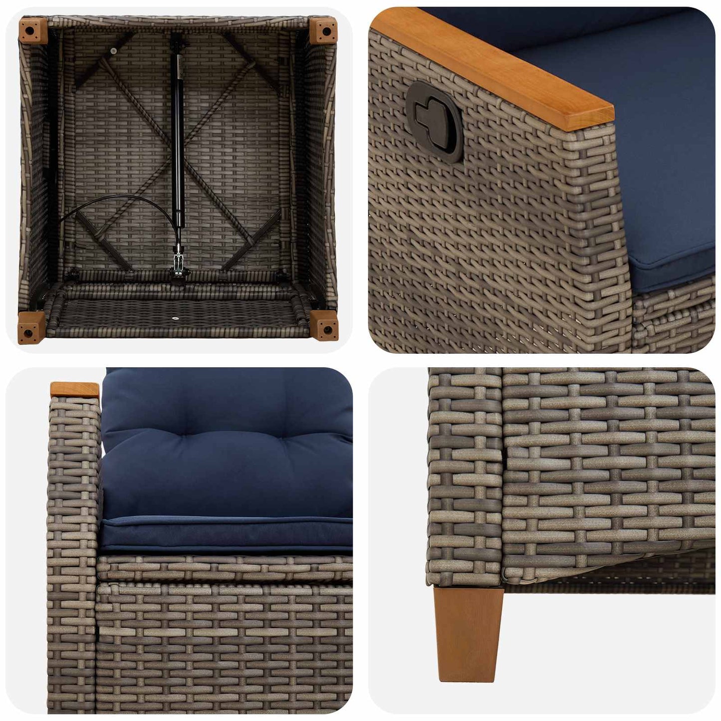 Sedia da giardino reclinabile Grigio e Blu Navy polyrattan | homemem39