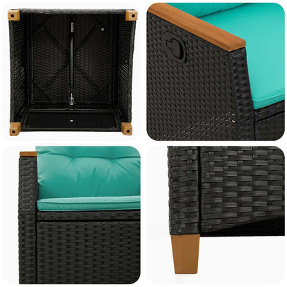 Sedia da giardino reclinabile Nero e Turchese polyrattan | homemem39