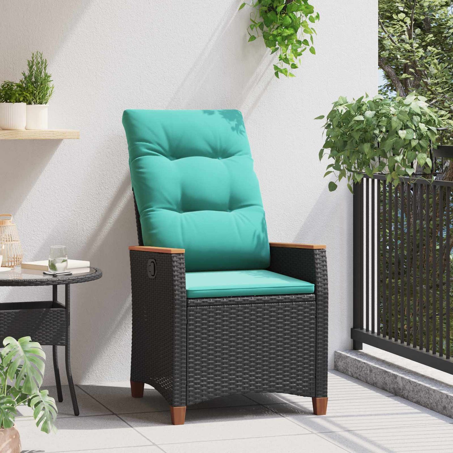 Sedia da giardino reclinabile Nero e Turchese polyrattan | homemem39
