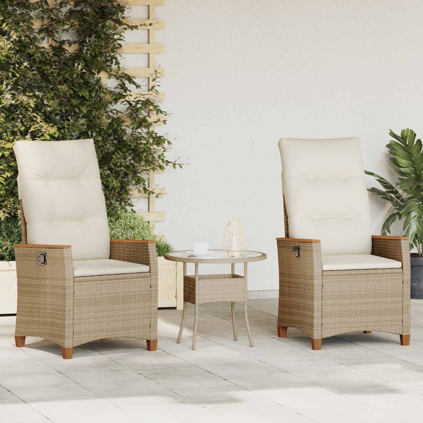 Sedia da giardino reclinabile Beige e Crema 64 x 57,5 x 112 cm | homemem39