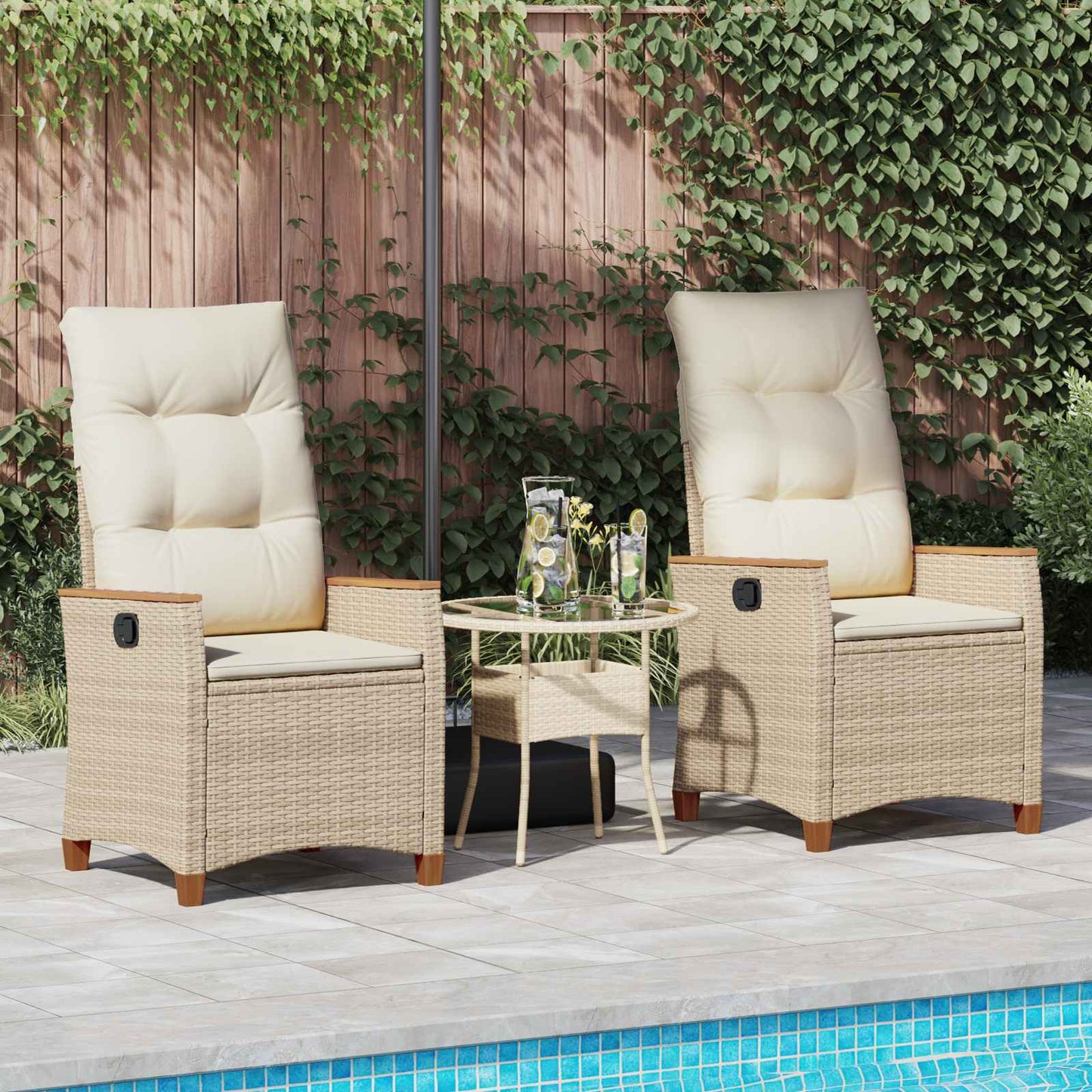 Sedia da giardino reclinabile Beige e Crema 64 x 57,5 x 112 cm | homemem39