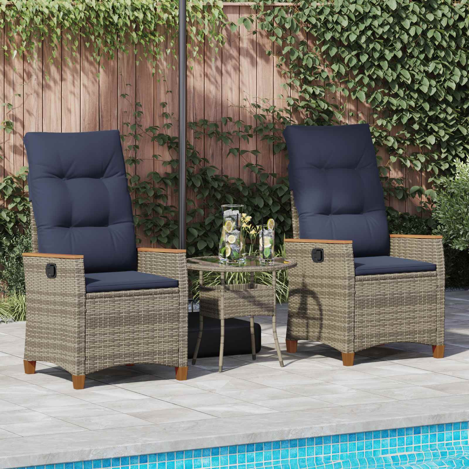 Sedia da giardino reclinabile 2 pcs Grigio e Blu Navy | homemem39
