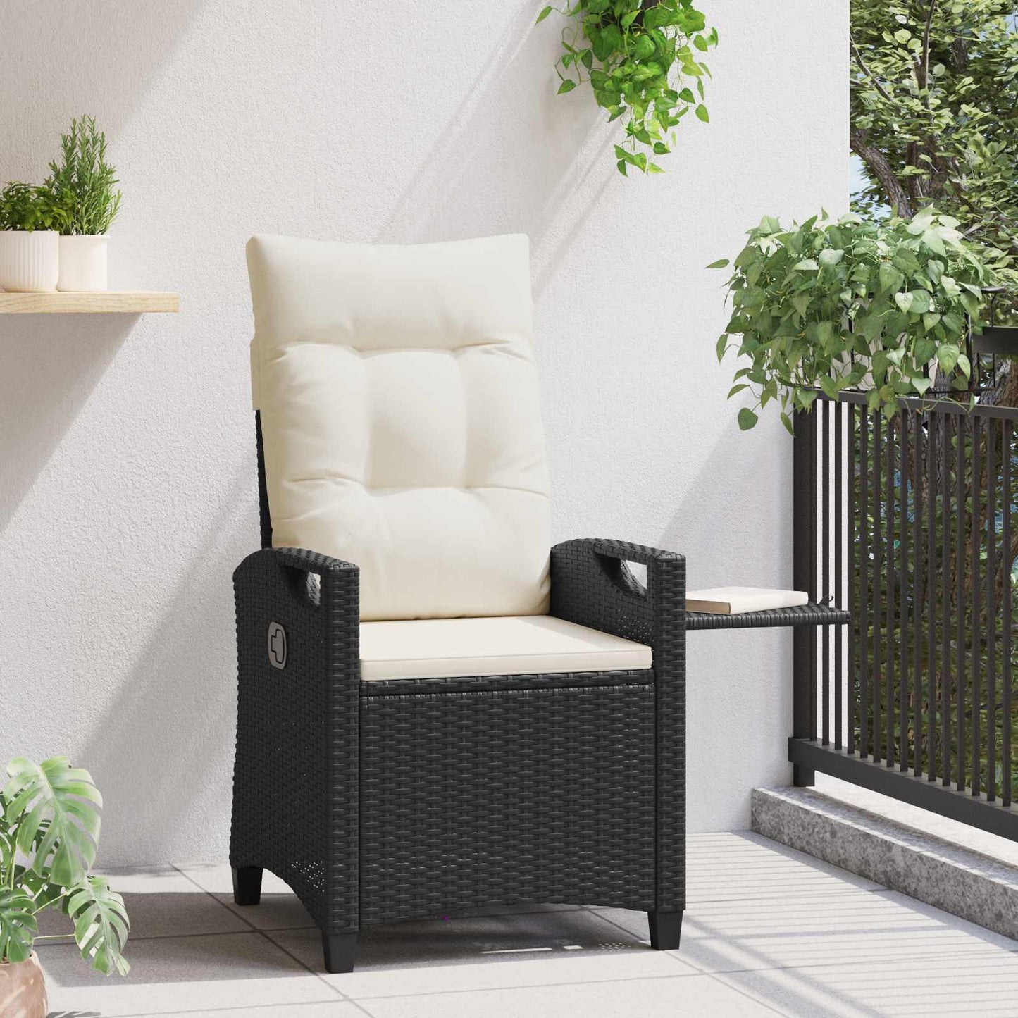 Sedia da giardino reclinabile Nero e Crema 56 x 60 x 112 cm | homemem39