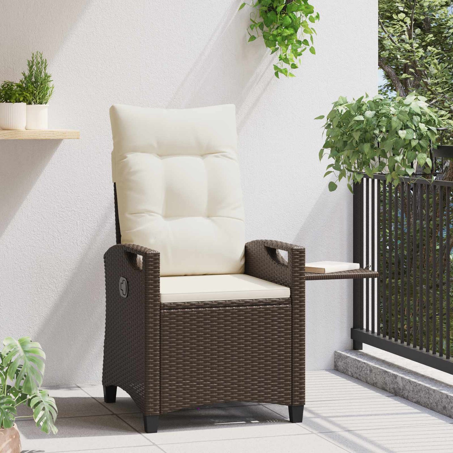 Sedia da giardino reclinabile Marrone e Crema 56 x 60 x 112 cm