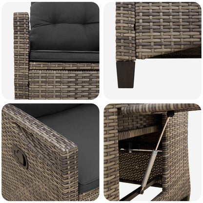Sedia da giardino reclinabile Grigio e Grigio Scuro polyrattan