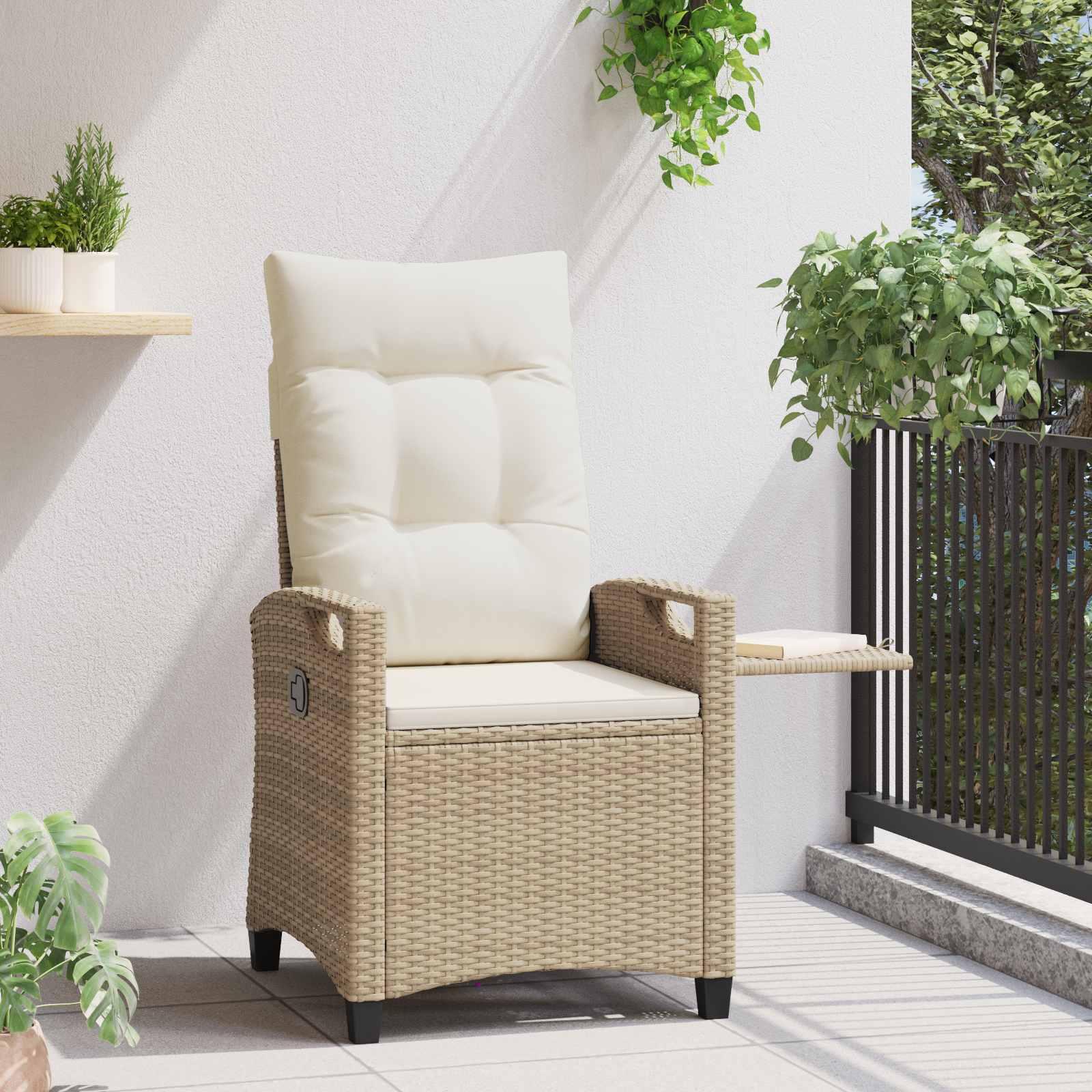 Sedia da giardino reclinabile Beige e Crema 56 x 60 x 112 cm | homemem39