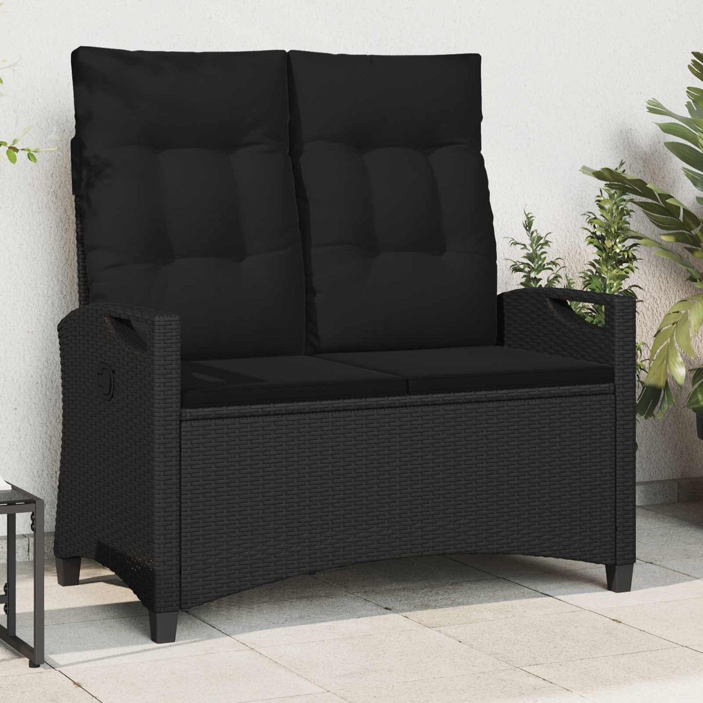 Panchina da giardino con cuscino Nero 105 x 60 x 112 cm