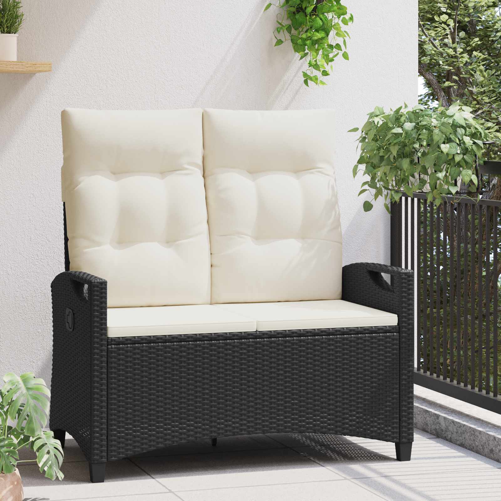 Panchina da giardino con cuscino Nero e Crema 105 x 60 x 112 cm | homemem39