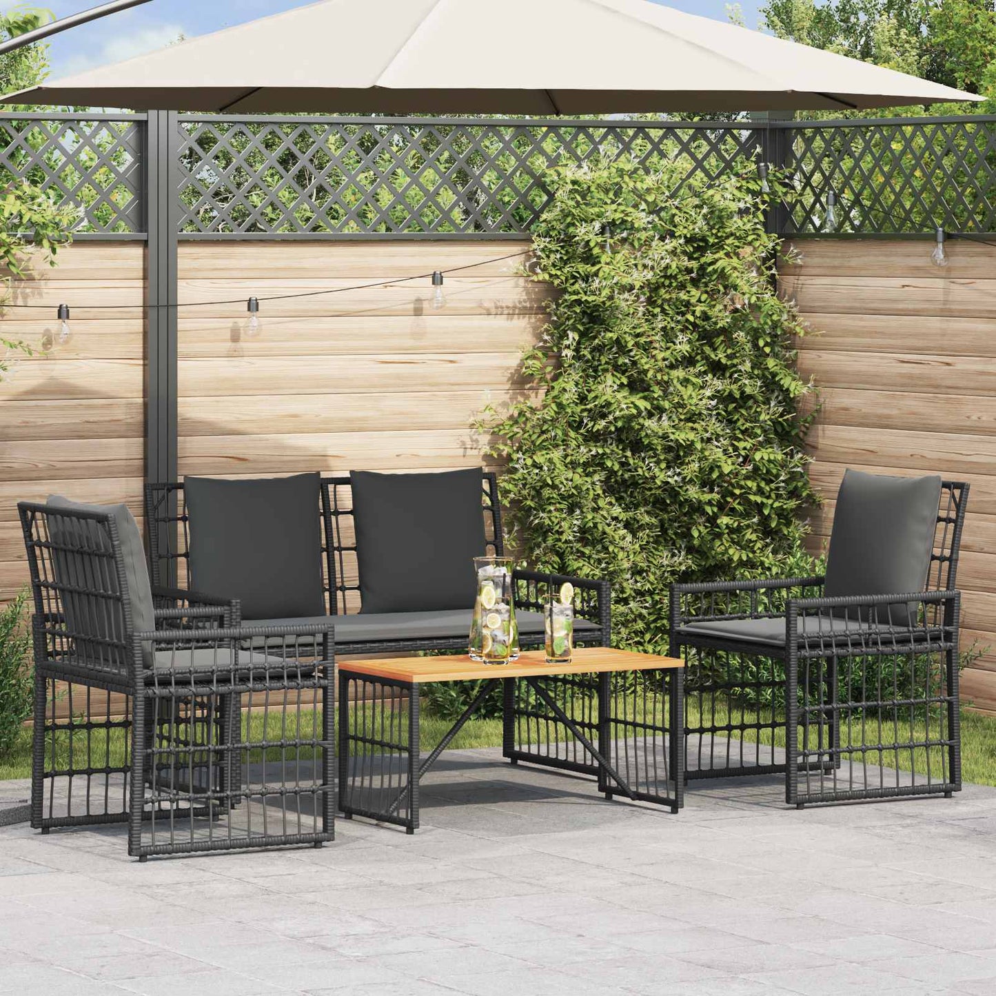 Set di Mobili da Esterno 4 pcs Nero e Grigio scuro | homemem39