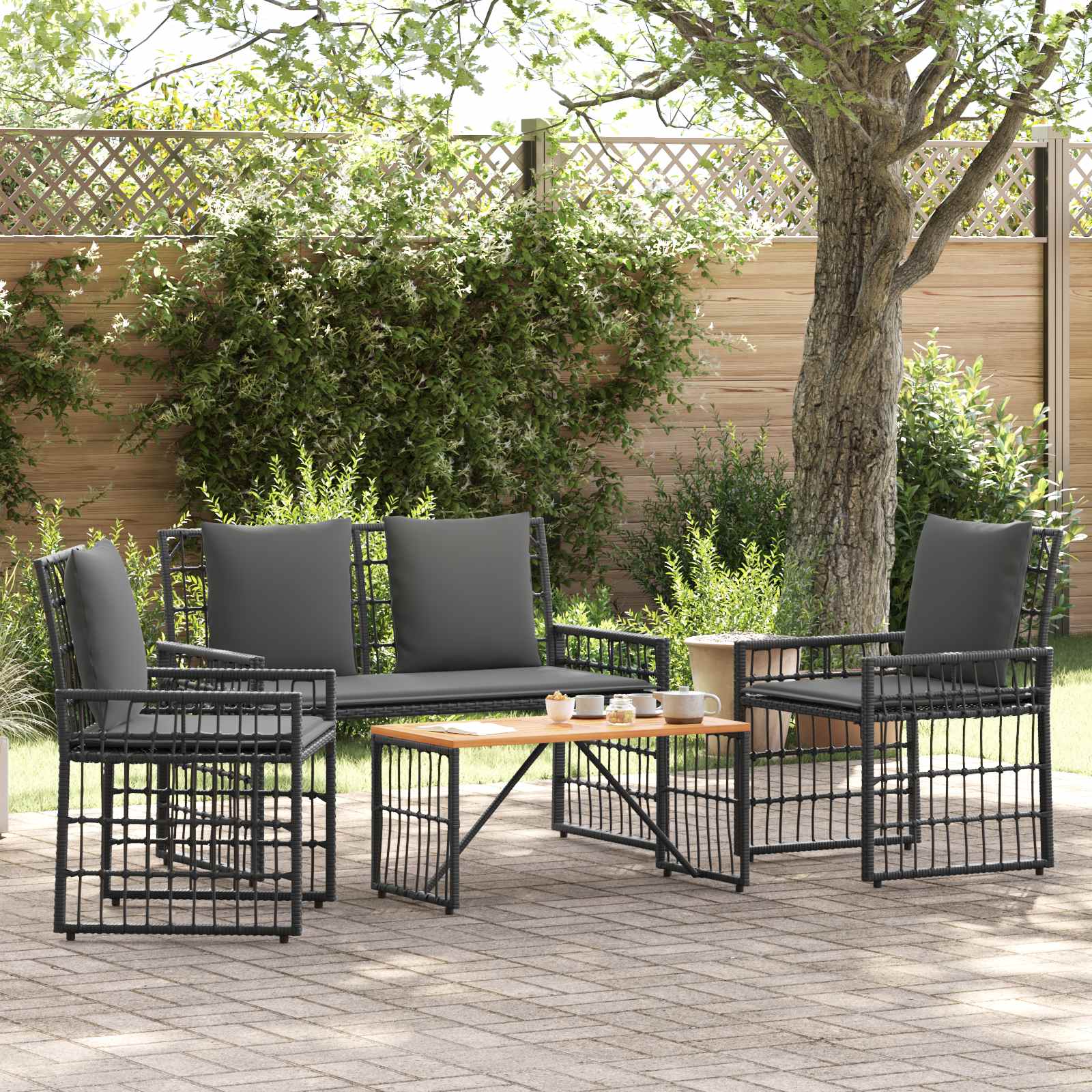Set di Mobili da Esterno 4 pcs Nero e Grigio scuro | homemem39