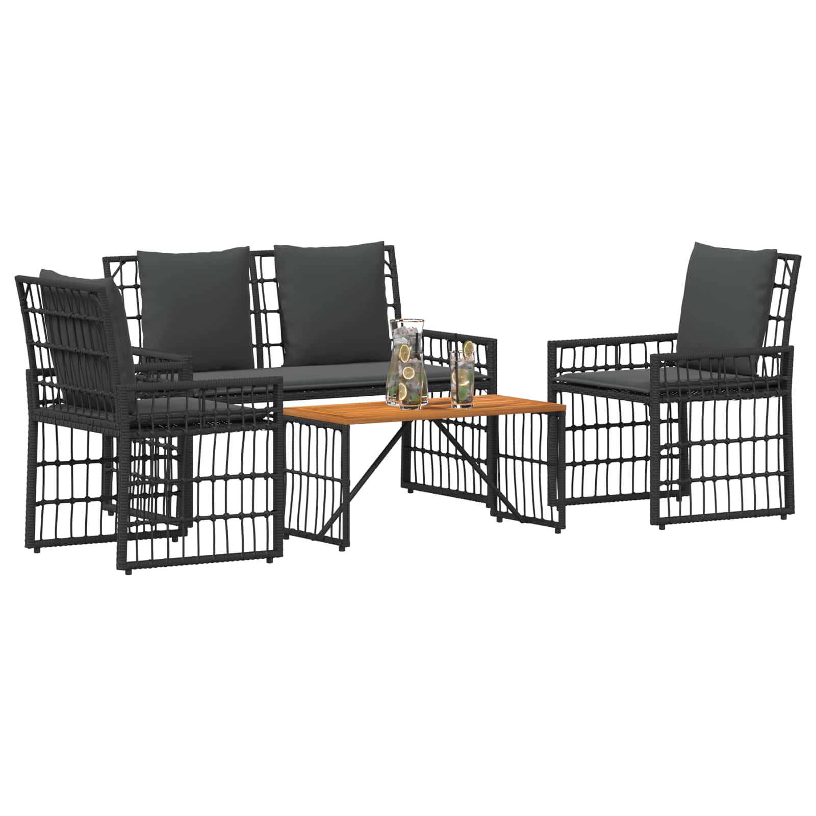 Set di Mobili da Esterno 4 pcs Nero e Grigio scuro | homemem39