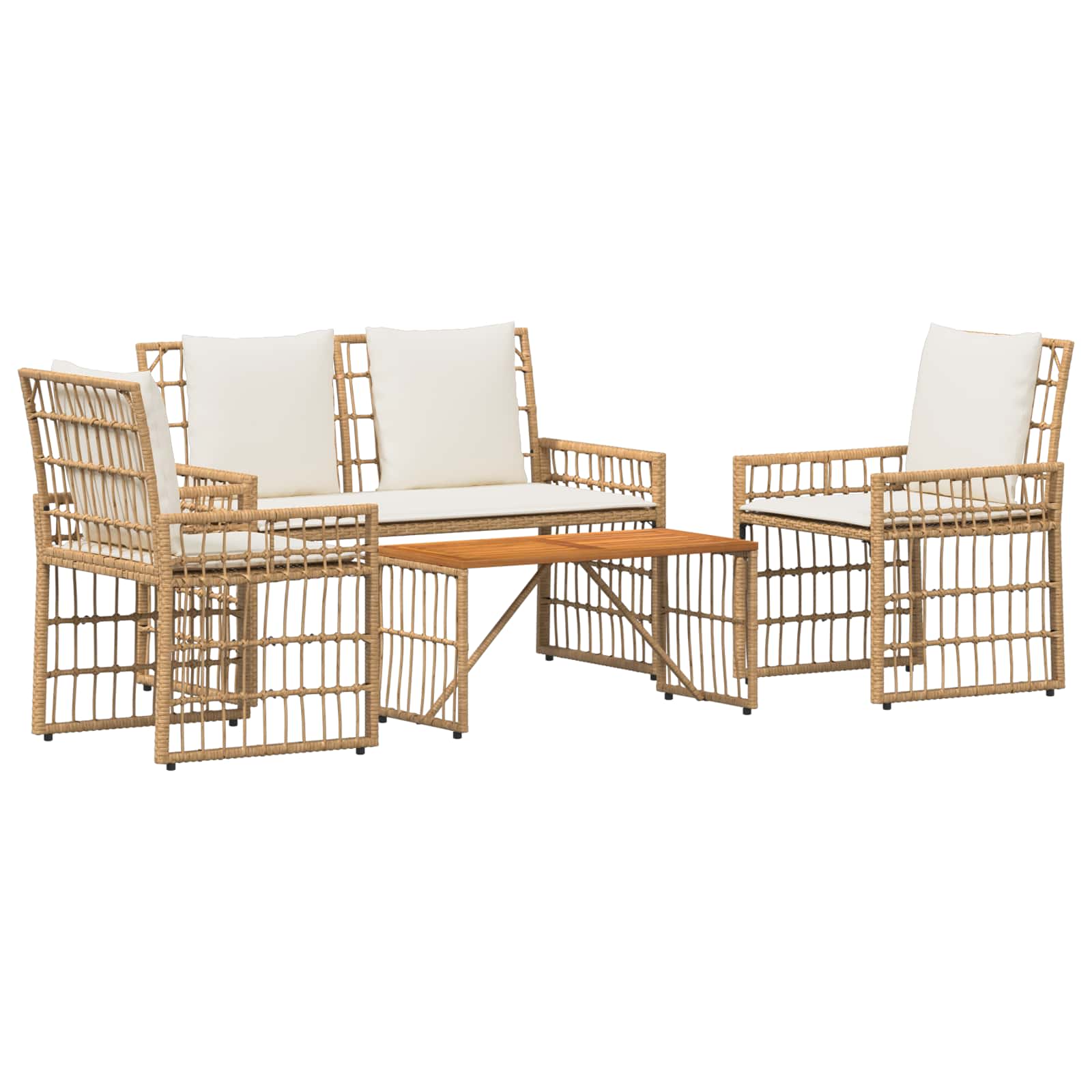 Set di Mobili da Esterno 4 pcs Naturale e Bianco Crema | homemem39