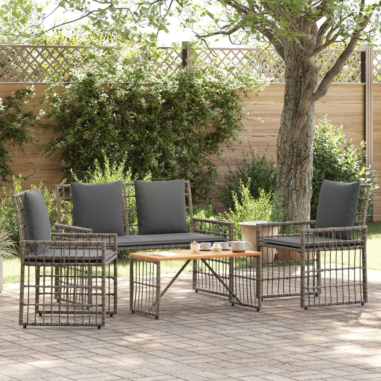 Set di Mobili da Esterno 4 pcs Nero e Grigio scuro | homemem39