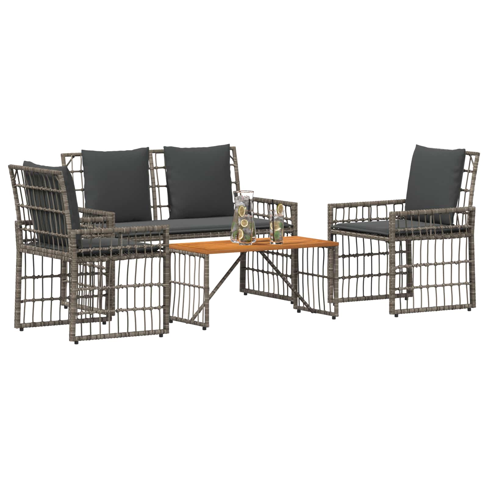 Set di Mobili da Esterno 4 pcs Nero e Grigio scuro | homemem39