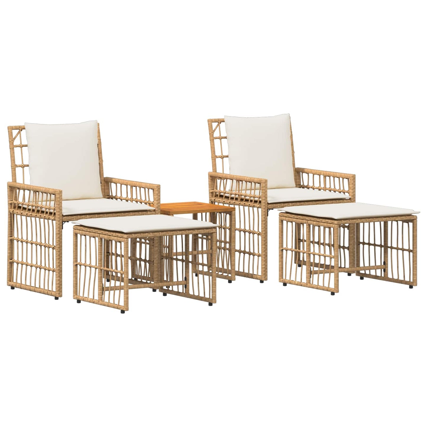 Set di Mobili da Esterno 5 pcs Naturale e Bianco Crema