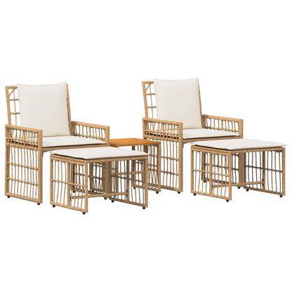 Set di Mobili da Esterno 5 pcs Naturale e Bianco Crema