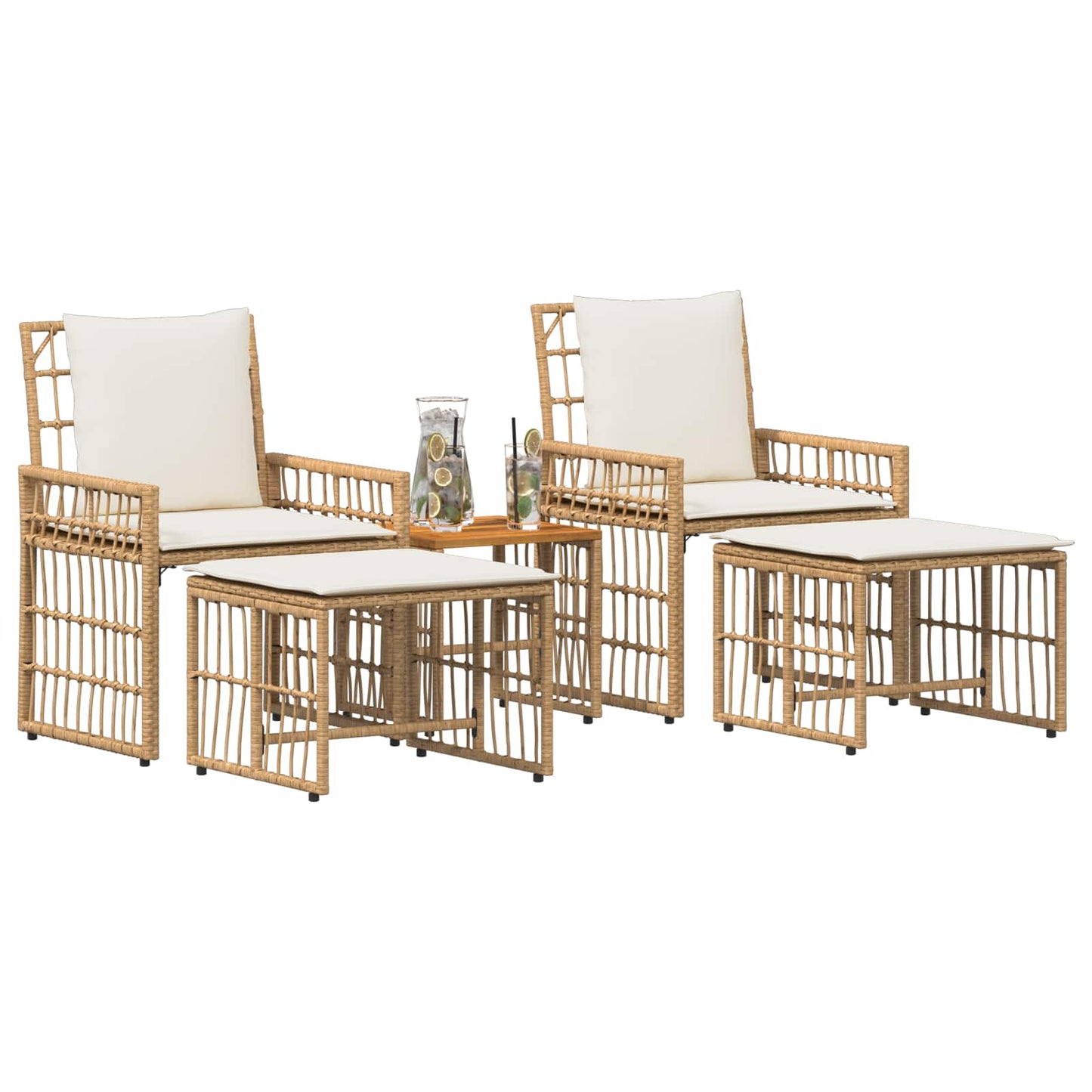 Set di Mobili da Esterno 5 pcs Naturale e Bianco Crema