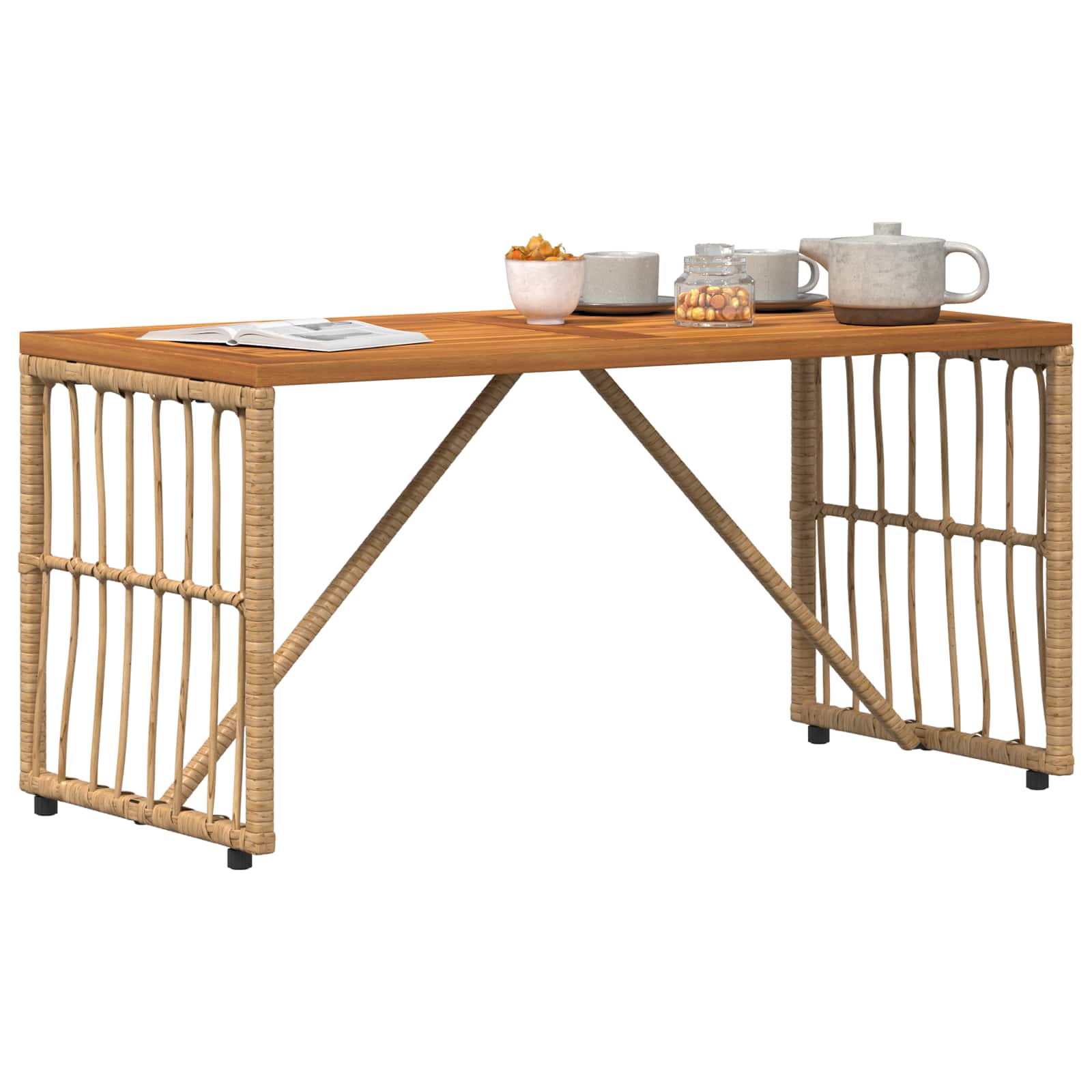 Tavolo da Esterno Naturale 80 x 40 x 40 cm Acciaio e Polyrattan | homemem39