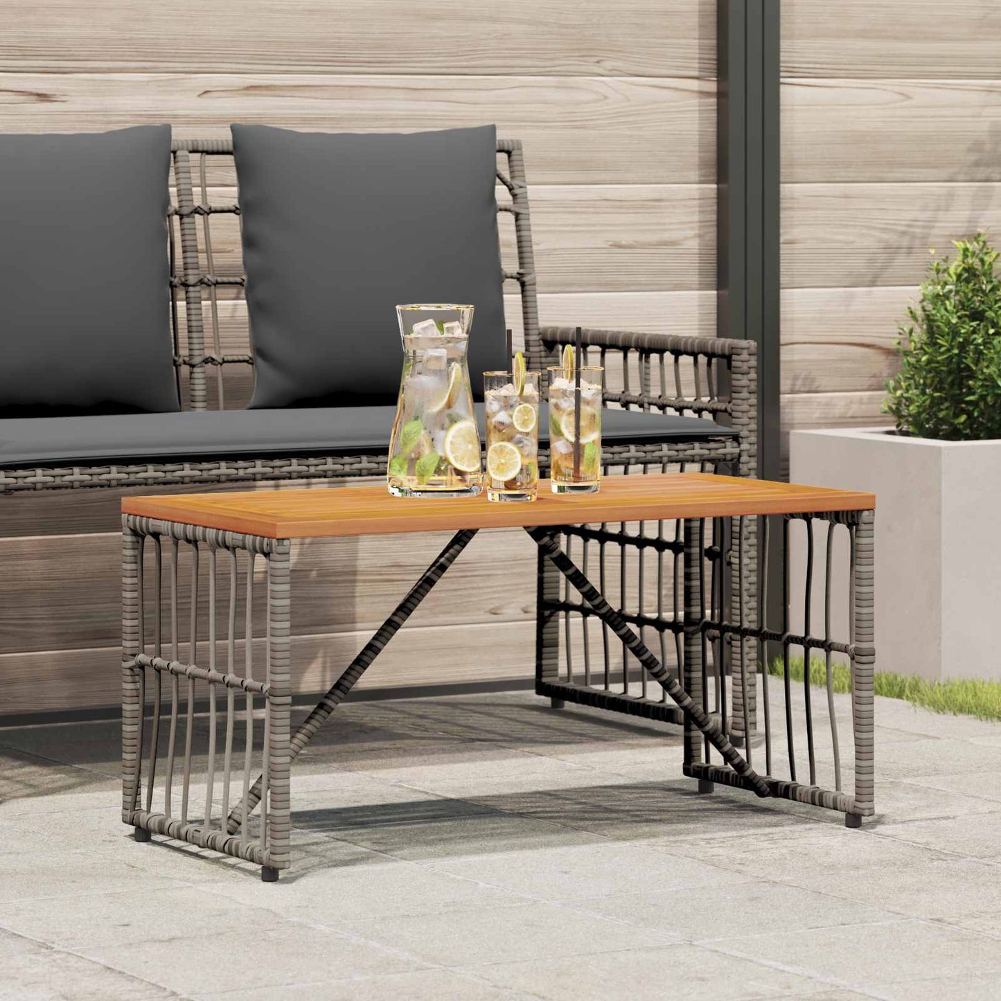 Tavolo da Esterno Grigio 80 x 40 x 40 cm Acciaio e Polyrattan