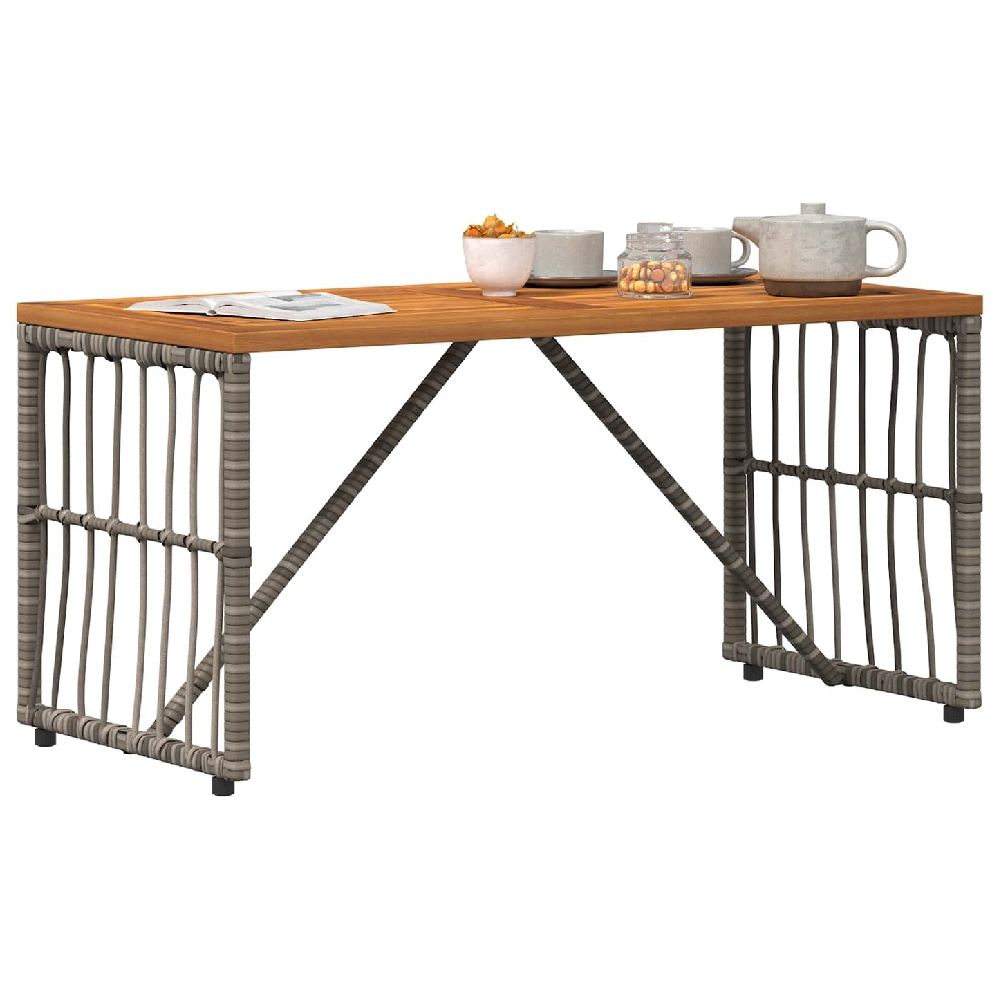 Tavolo da Esterno Grigio 80 x 40 x 40 cm Acciaio e Polyrattan | homemem39