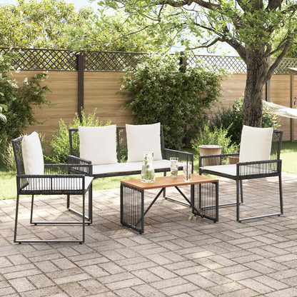 Set di Mobili da Esterno 4 pcs Nero e Bianco Crema polyrattan | homemem39