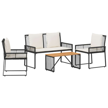 Set di Mobili da Esterno 4 pcs Nero e Bianco Crema polyrattan | homemem39