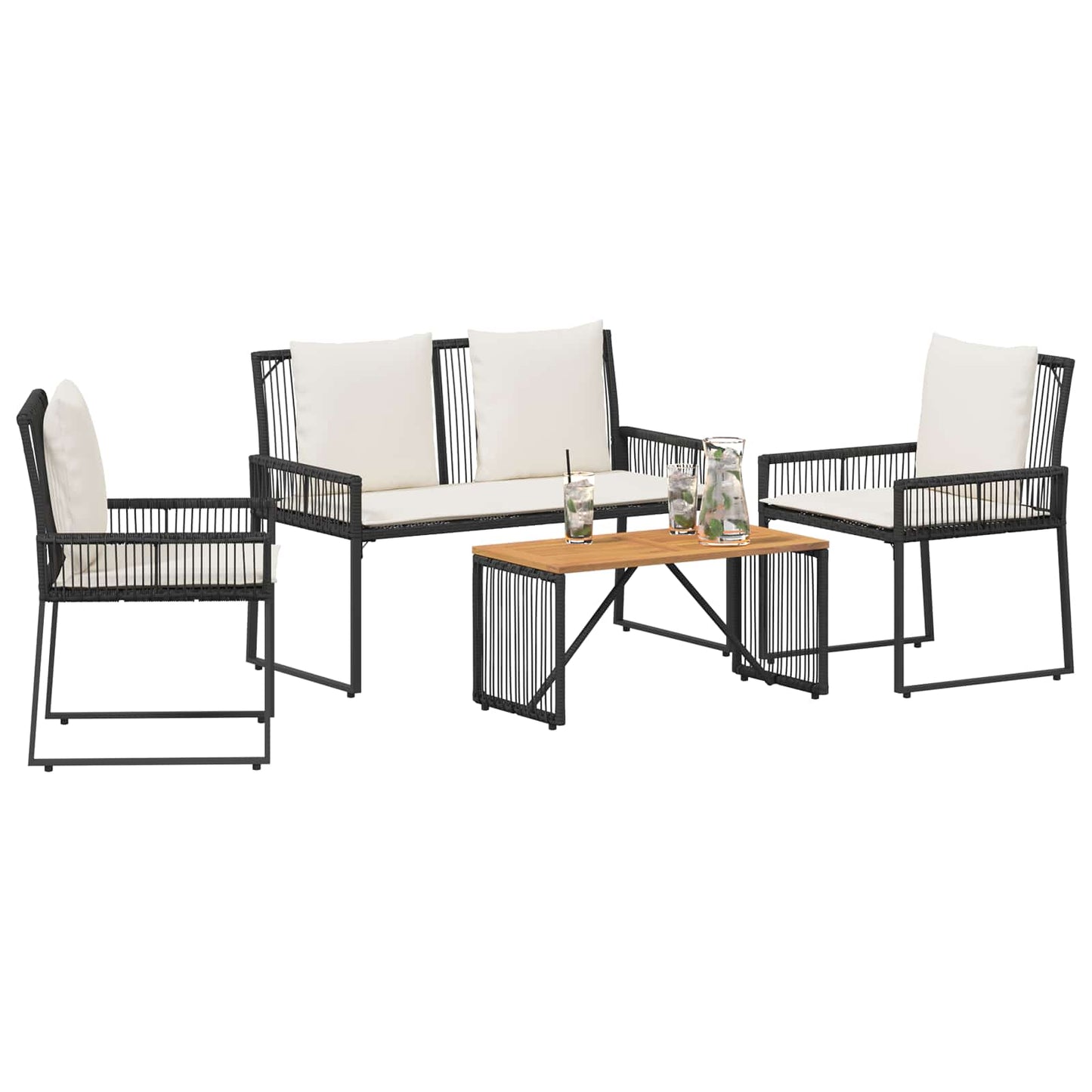 Set di Mobili da Esterno 4 pcs Nero e Bianco Crema polyrattan | homemem39