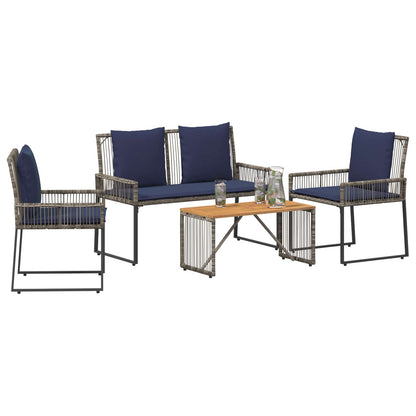 Set di Mobili da Esterno 9 pcs Grigio e Blu Navy polyrattan | homemem39