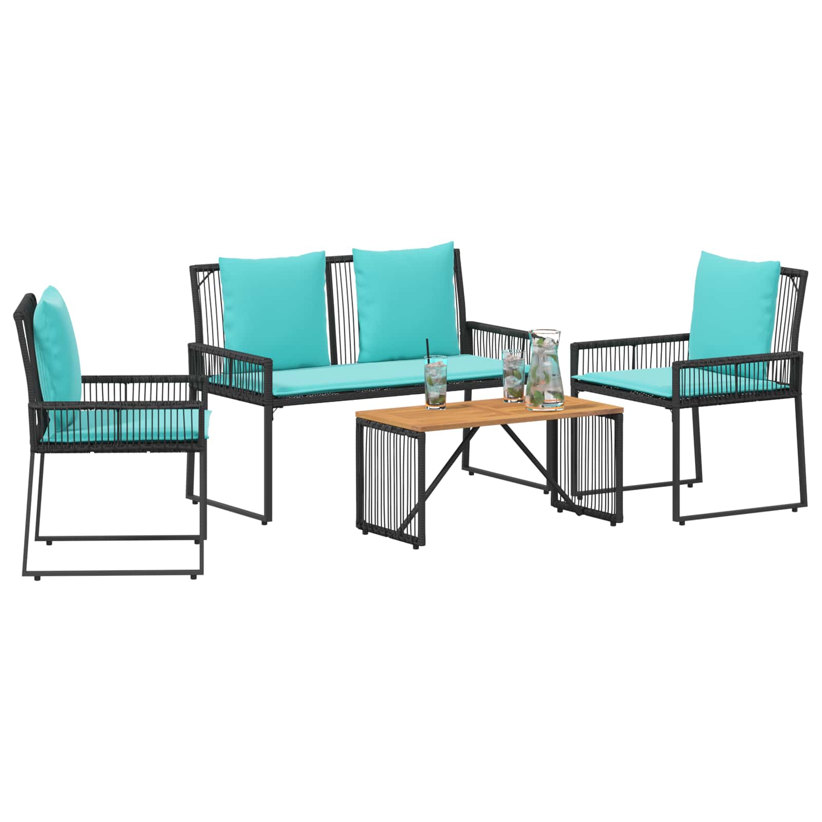 Set di Mobili da Esterno 9 pcs Nero e Turchese polyrattan | homemem39