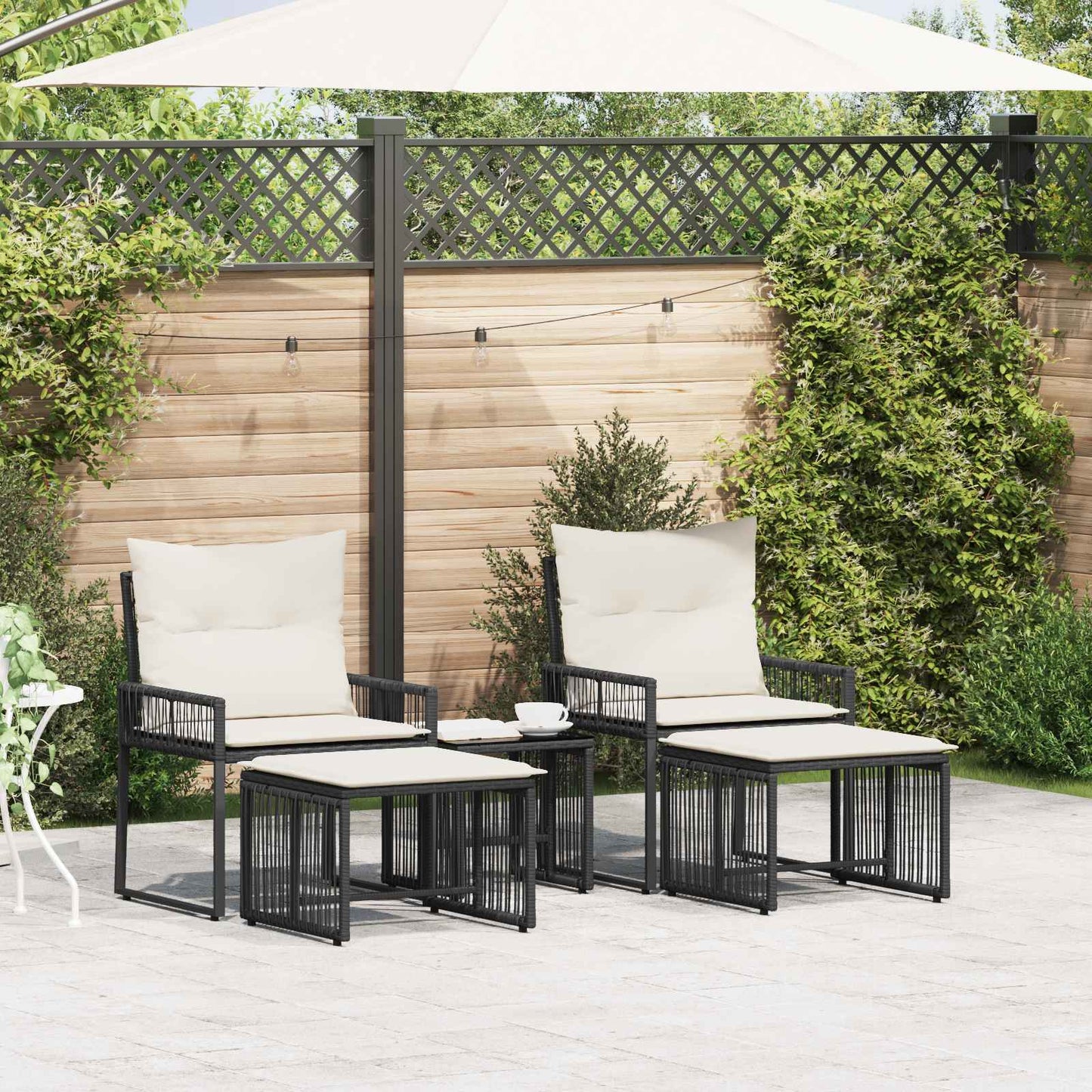 Set di Mobili da Esterno 11 pcs Nero e Bianco Crema polyrattan | homemem39