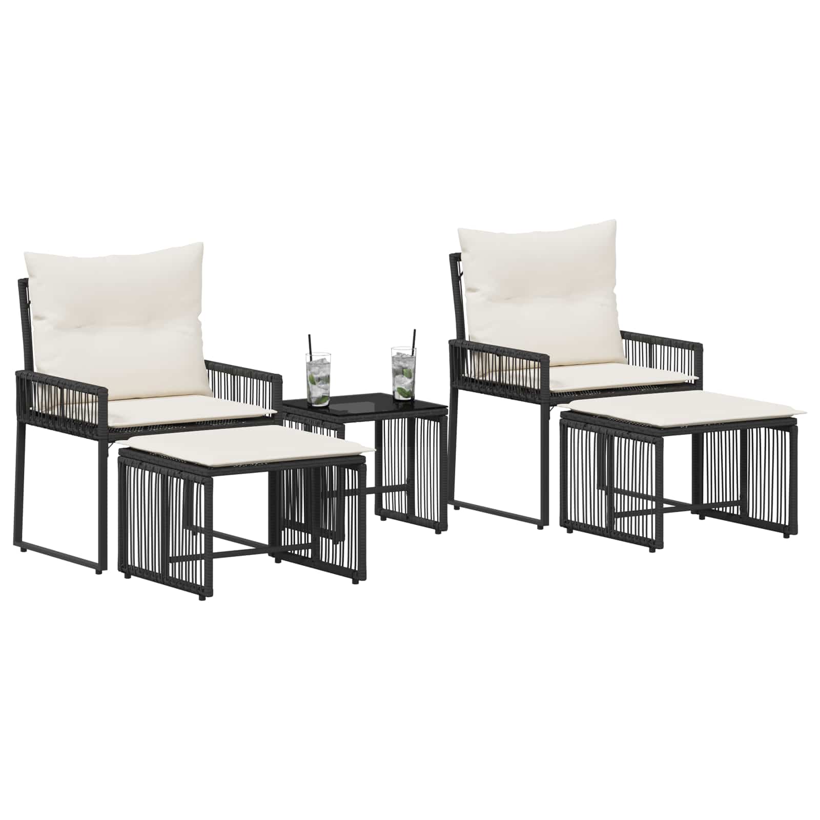 Set di Mobili da Esterno 11 pcs Nero e Bianco Crema polyrattan | homemem39