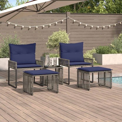 Set di Mobili da Esterno 11 pcs Grigio e Blu Navy polyrattan