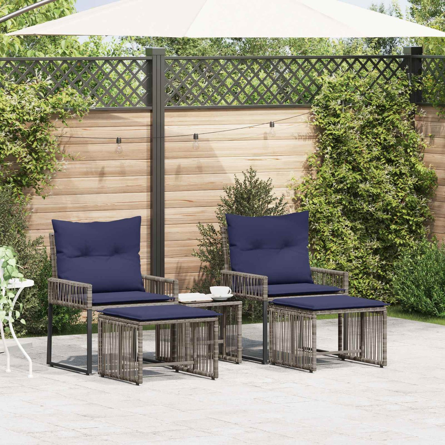 Set di Mobili da Esterno 11 pcs Grigio e Blu Navy polyrattan