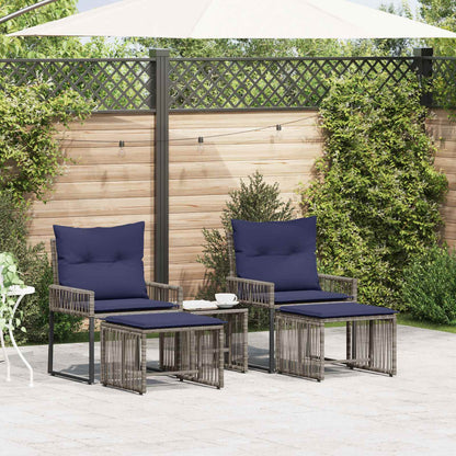 Set di Mobili da Esterno 11 pcs Grigio e Blu Navy polyrattan