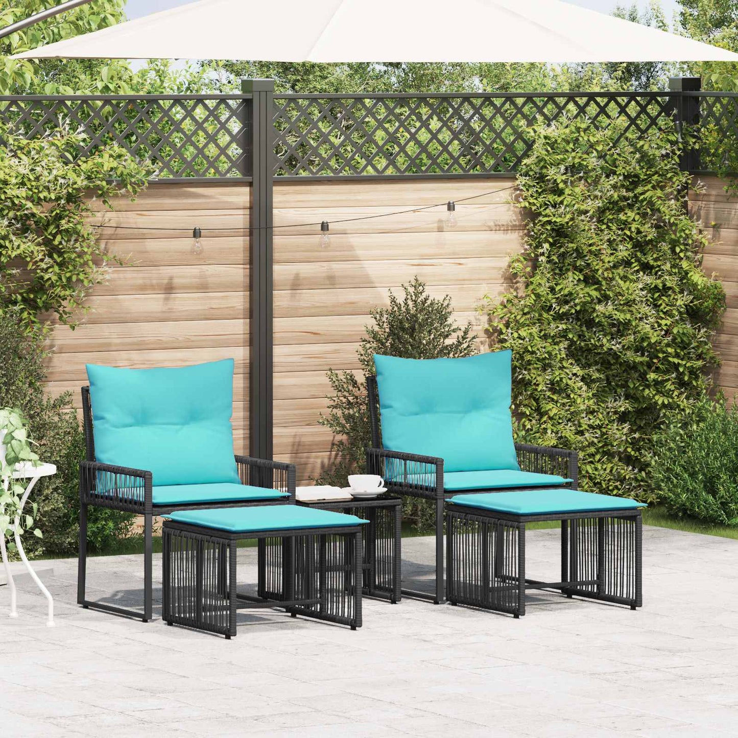 Set di Mobili da Esterno 11 pcs Nero e Turchese polyrattan | homemem39