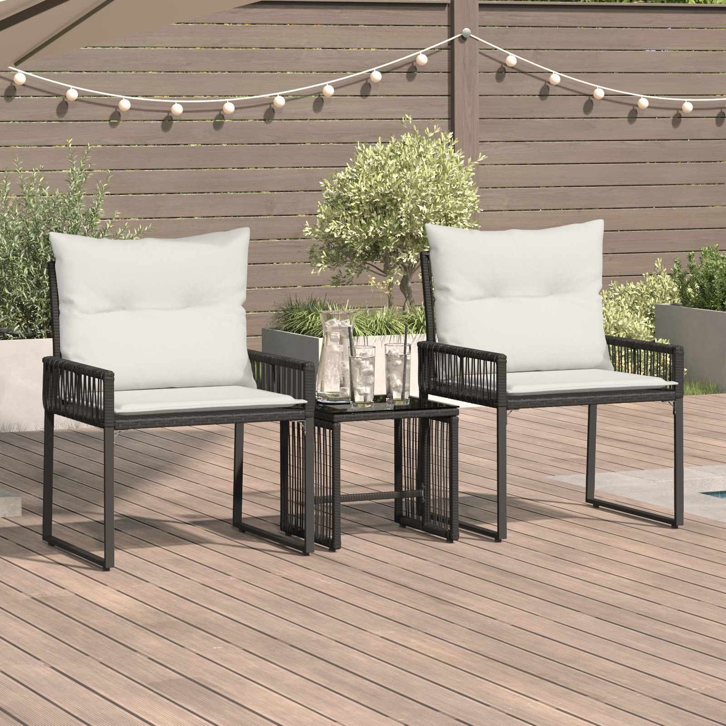 Set di Mobili da Esterno 7 pcs Nero e Bianco Crema polyrattan