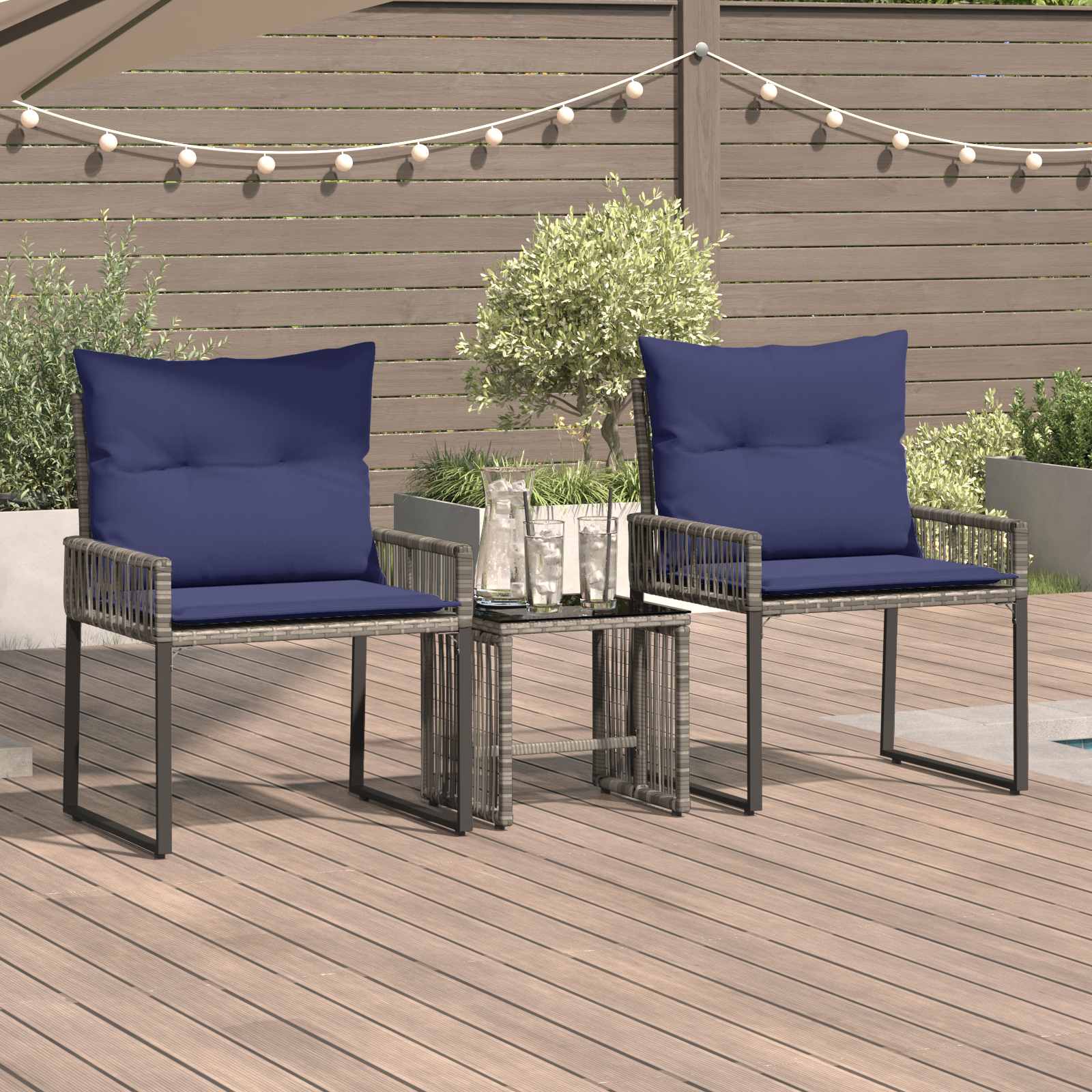 Set di Mobili da Esterno 7 pcs Grigio e Blu Navy polyrattan | homemem39