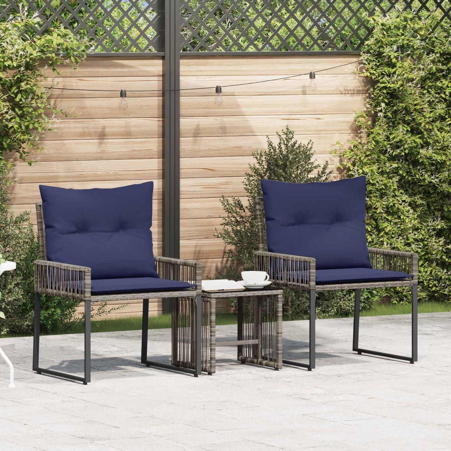 Set di Mobili da Esterno 7 pcs Grigio e Blu Navy polyrattan | homemem39