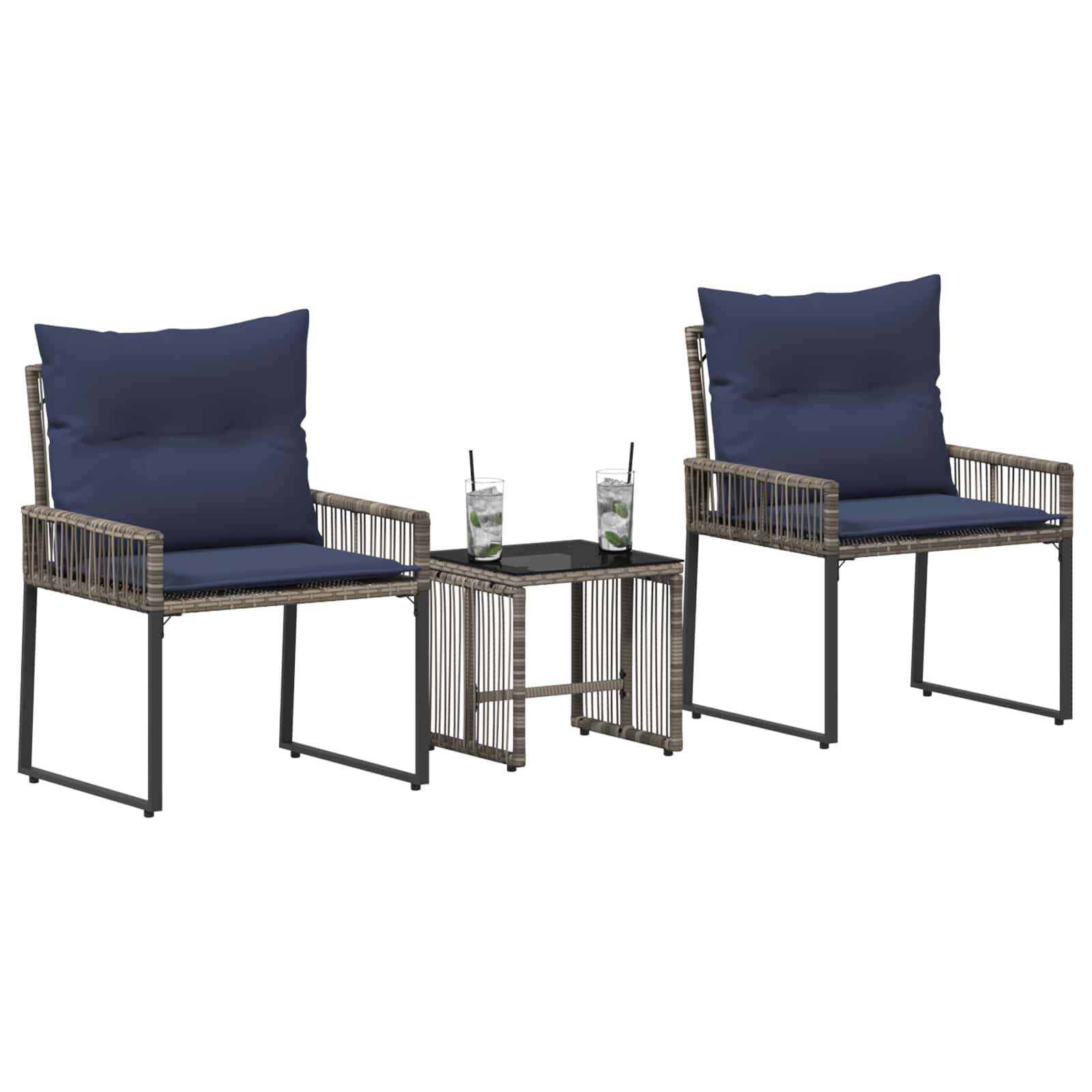 Set di Mobili da Esterno 7 pcs Grigio e Blu Navy polyrattan | homemem39