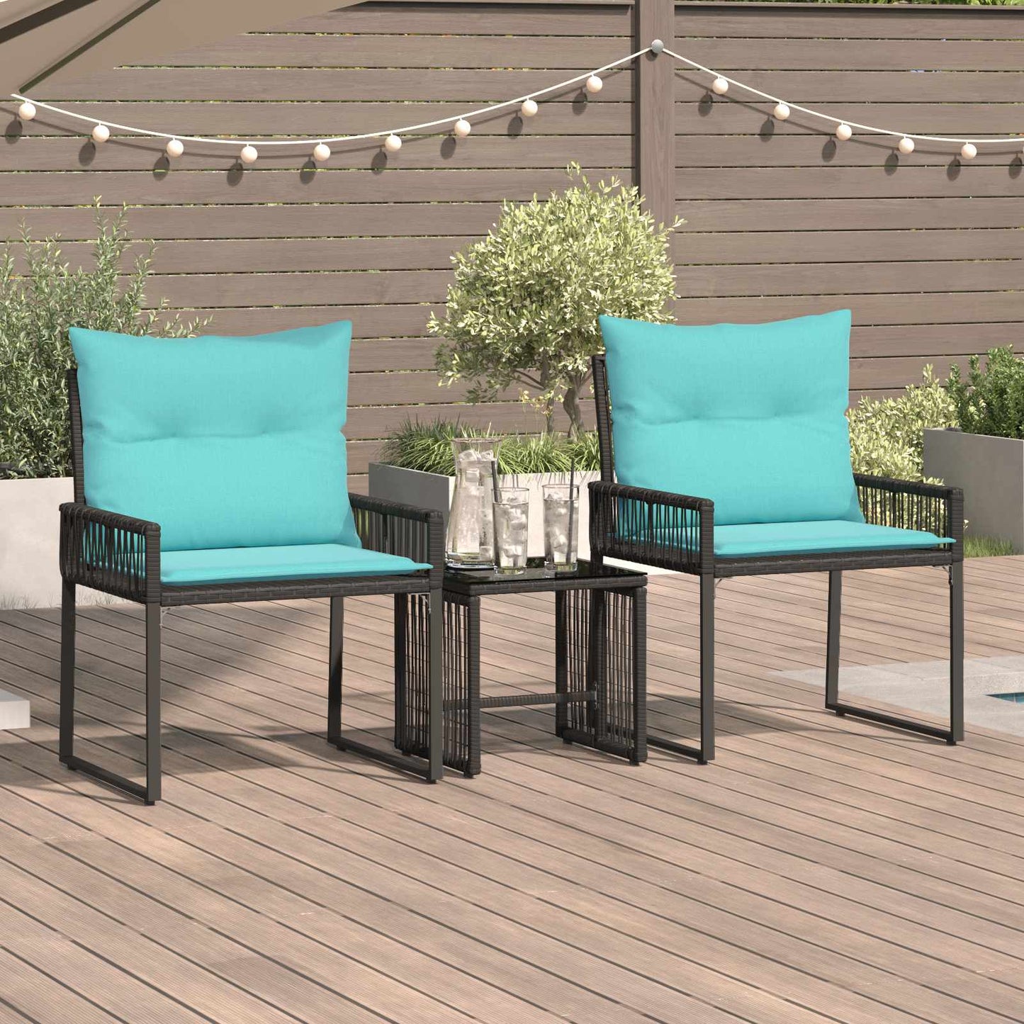 Set di Mobili da Esterno 7 pcs Nero e Turchese polyrattan | homemem39