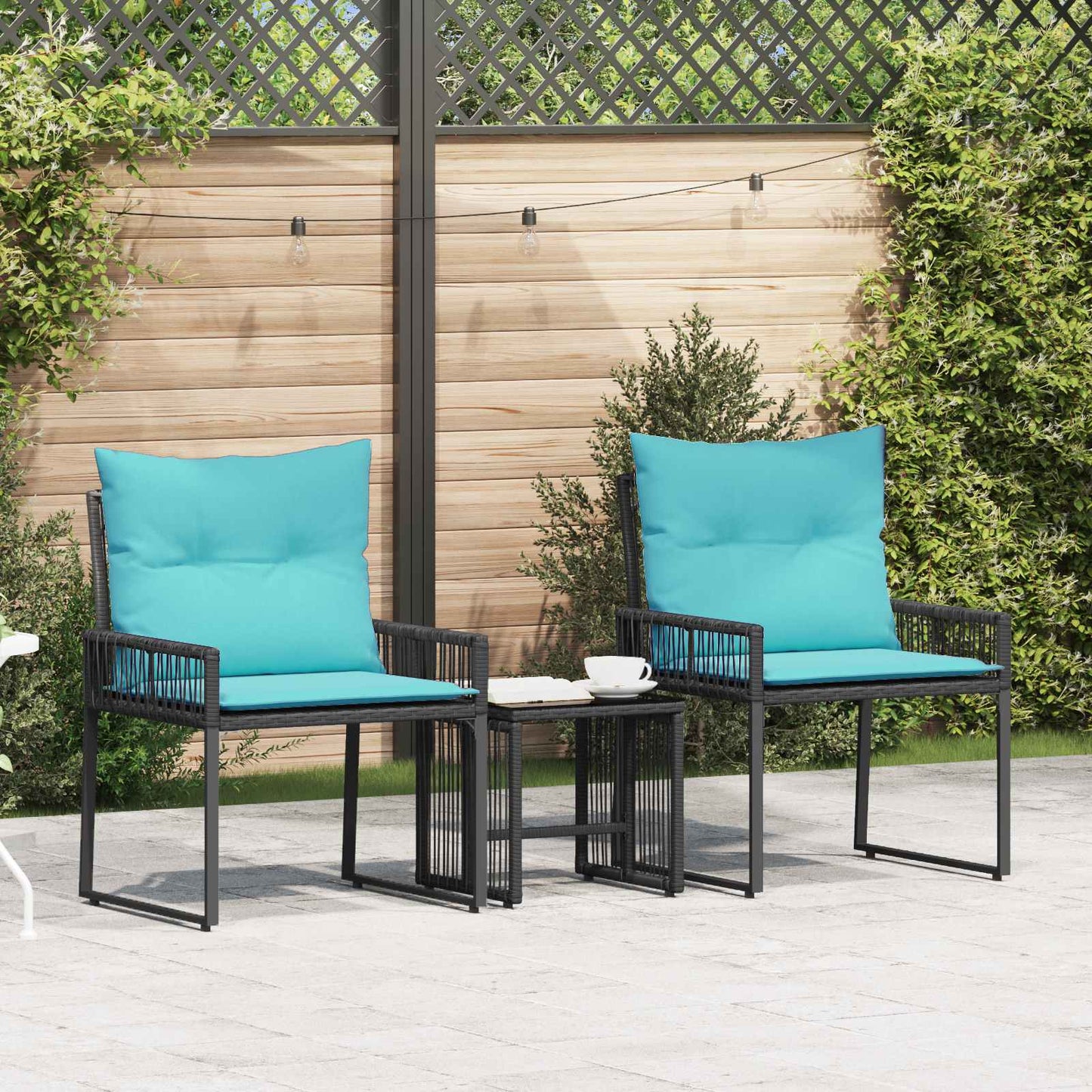Set di Mobili da Esterno 7 pcs Nero e Turchese polyrattan | homemem39