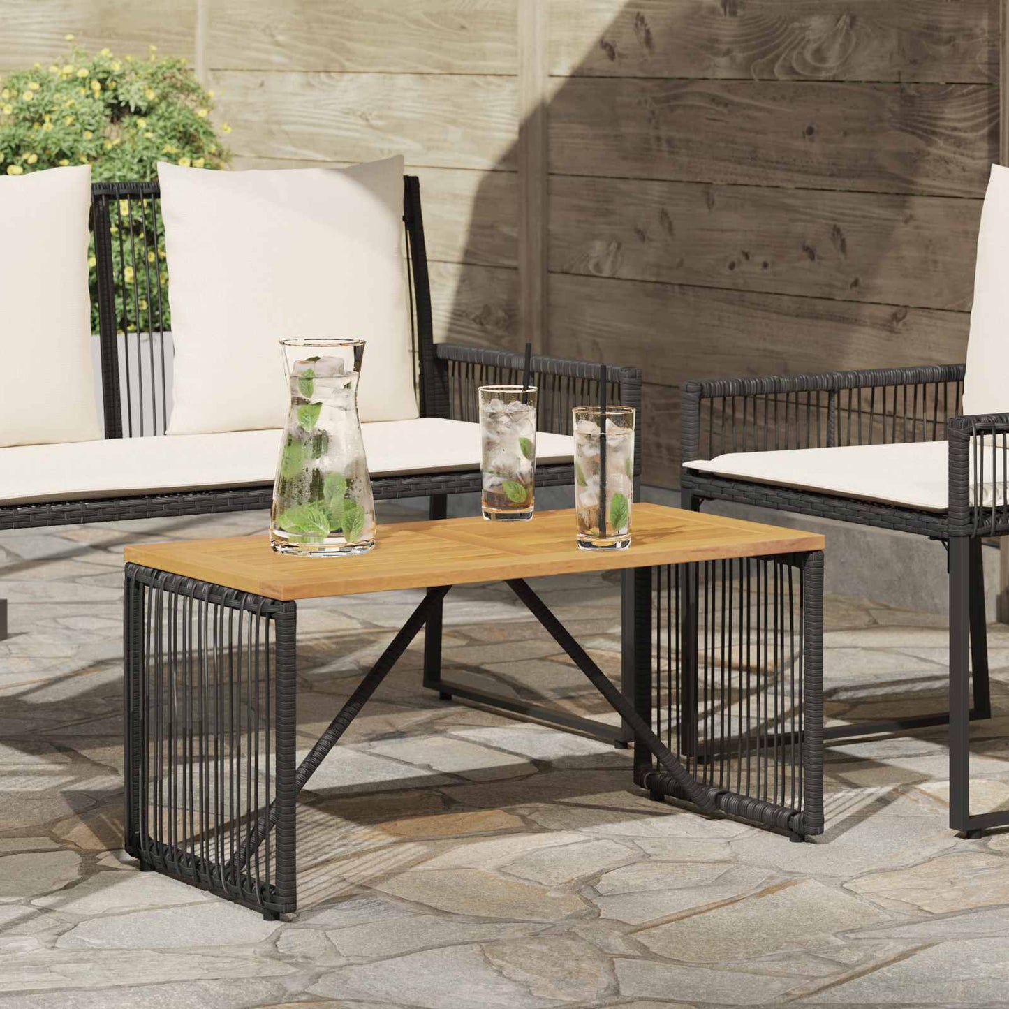 Tavolo da Esterno Nero e Marrone 80 x 40 x 40 cm polyrattan